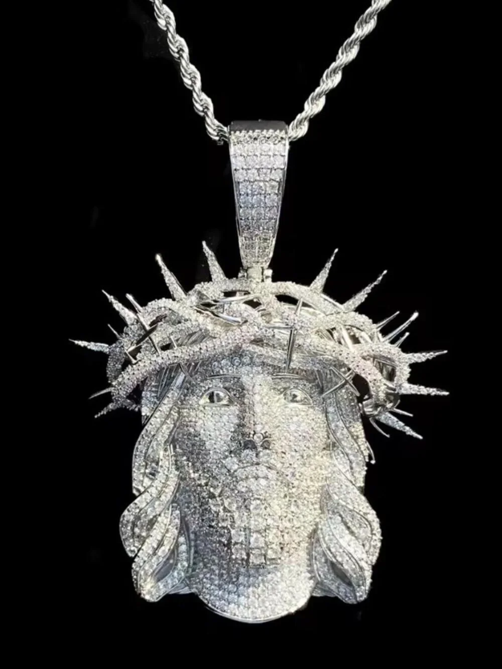 Silver Jesus pendant with rope chain 24inch